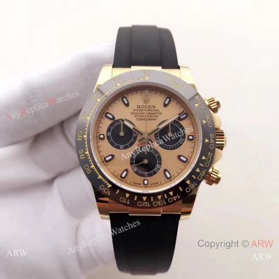 Replica Gold Rolex Daytona Rubber Band Watch Swiss 7750 Movement